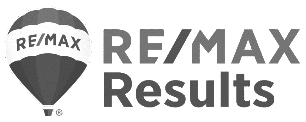 The image displays a black and white RE/MAX Results logo featuring a stylized hot air balloon and bold text. No people visible.