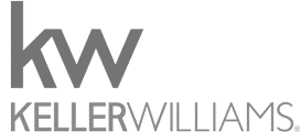 Logo with "kw" in stylized gray letters above "Keller Williams" in smaller, gray text. Minimalistic design on a transparent background.